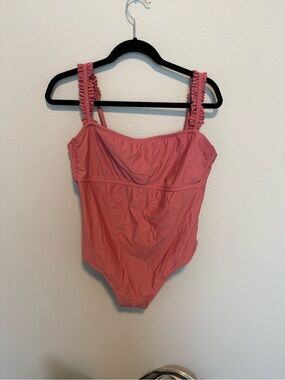 Kona Sol Ruffled Strap Rose Coral One-Piece Swimsuit